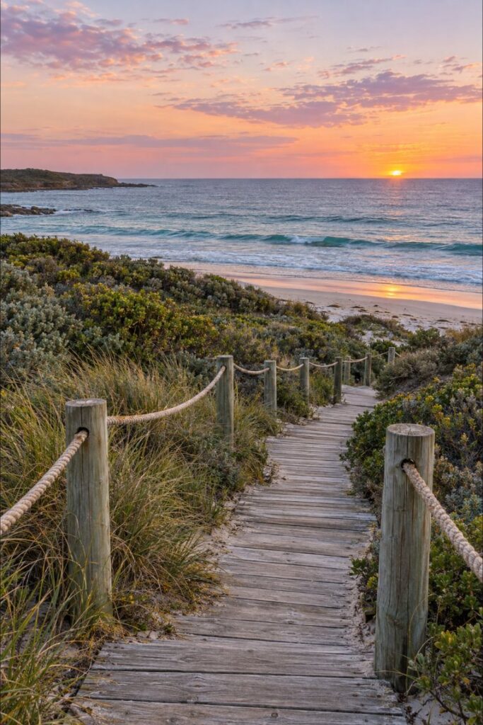 Coastal boardwalk through the dunes